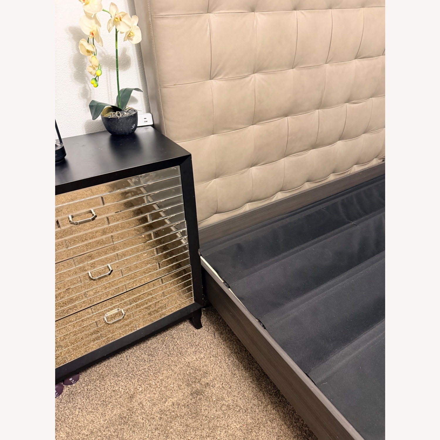 West Elm Emmett Dark Gray Leather Queen Bed - image-9