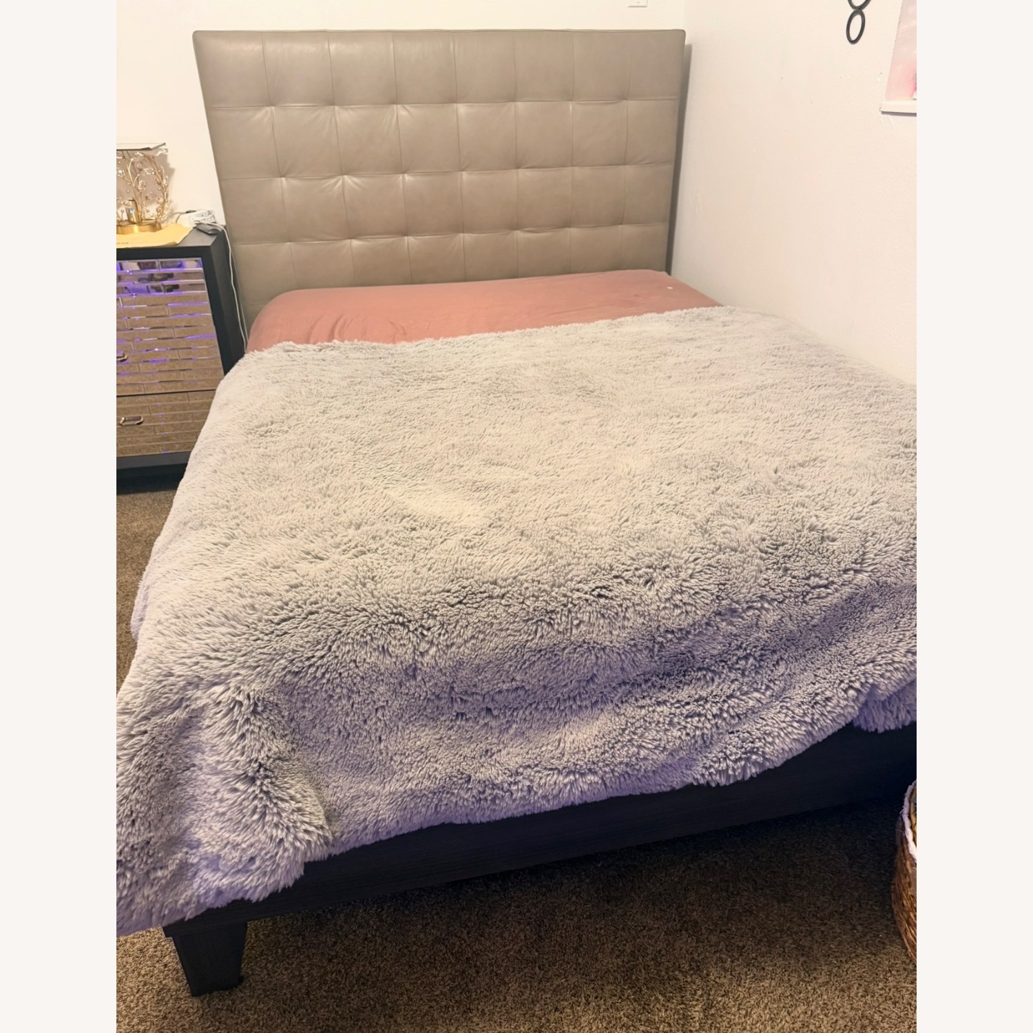 West Elm Emmett Dark Gray Leather Queen Bed - image-17