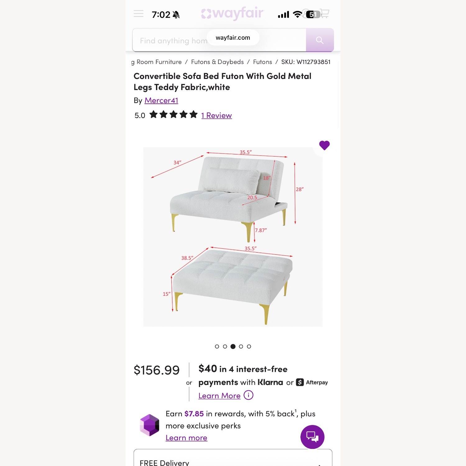 Teddy Fabric Futon Sofa Bed - image-2