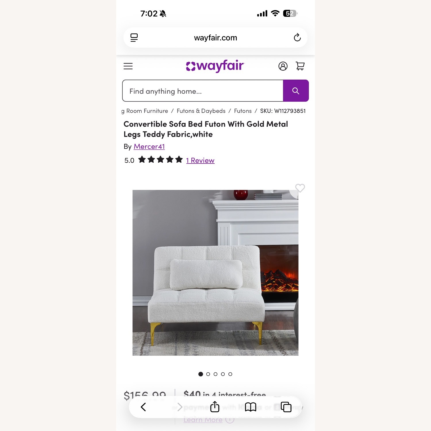 Teddy Fabric Futon Sofa Bed - image-3