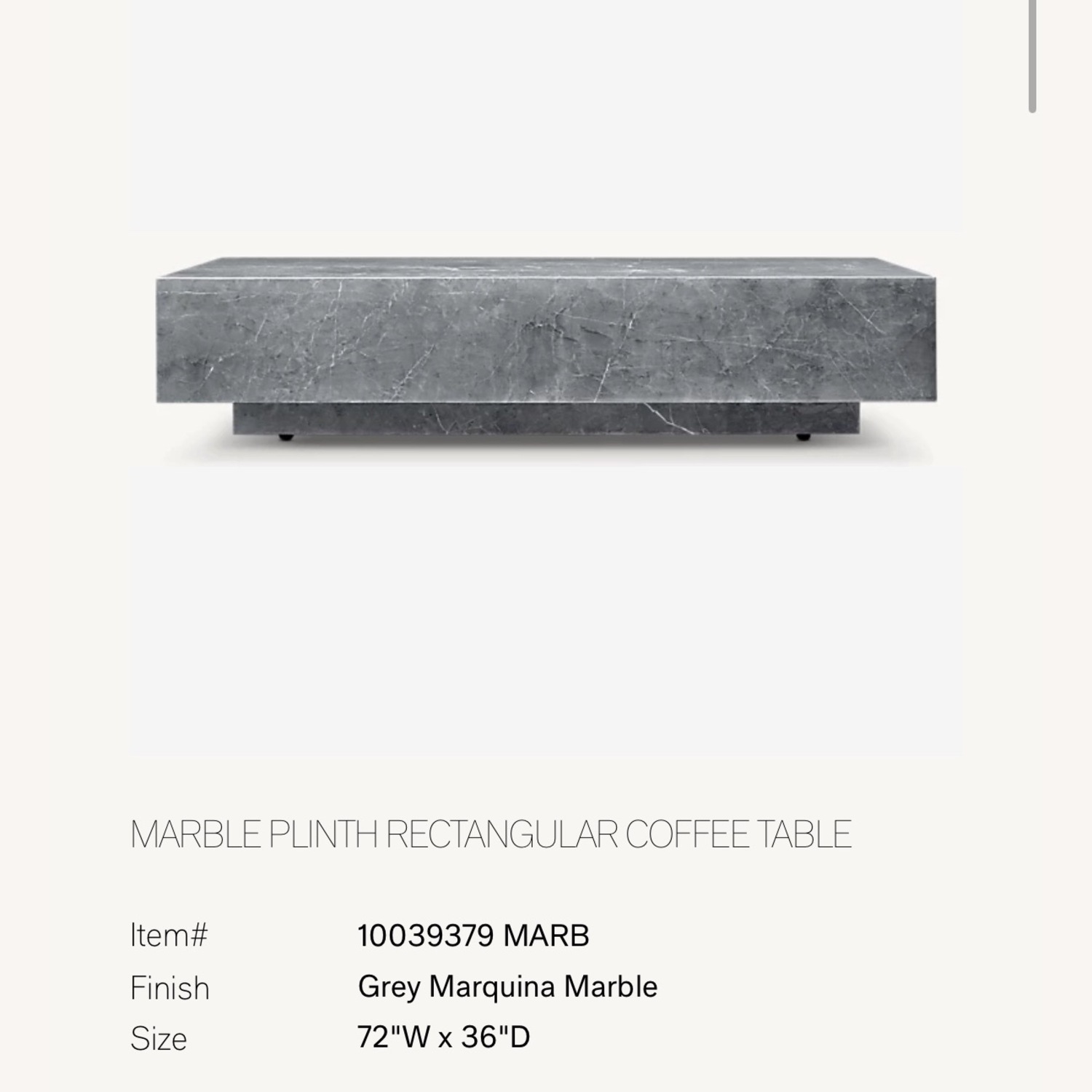 Restoration Hardware Gray Marble Marquina Coffee Table - image-3