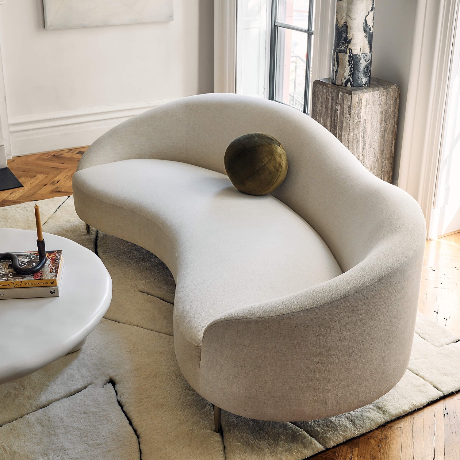 CB2 Curvo Goop White Fabric 3+ Seater Sofa - image-5