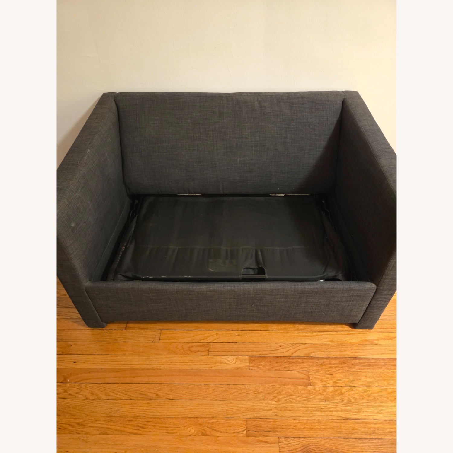 CB2 Movie Blue Fabric Loveseat/Sofa Bed - image-3