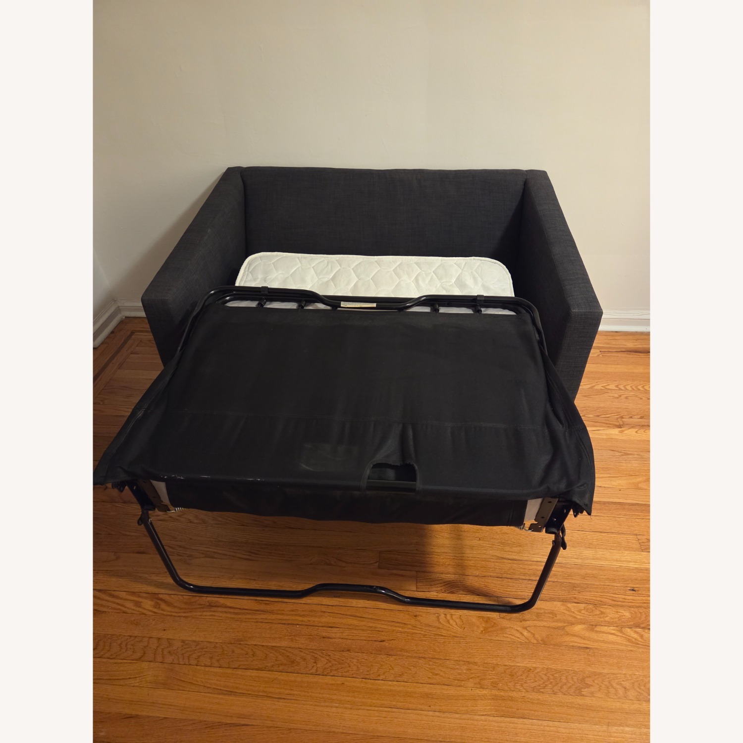 CB2 Movie Blue Fabric Loveseat/Sofa Bed - image-5