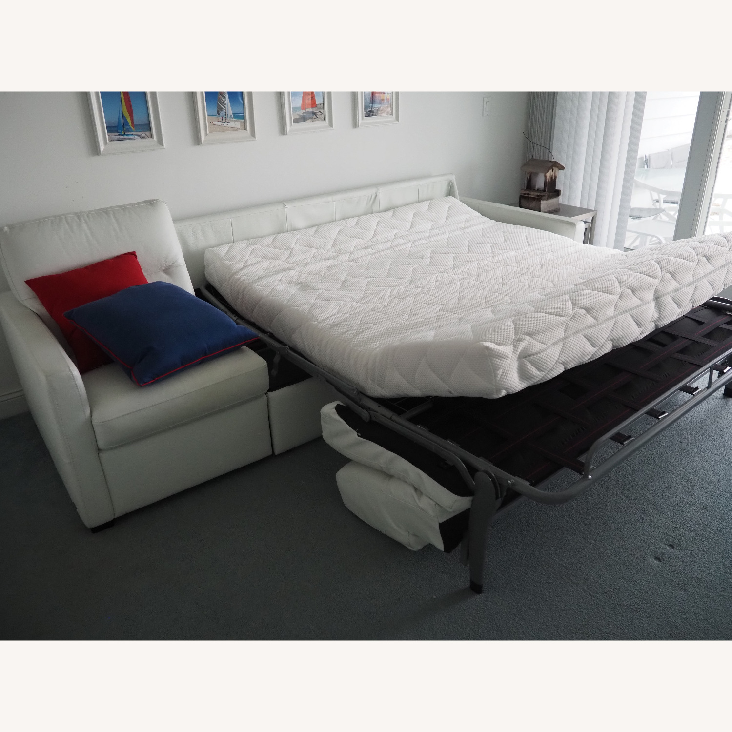 Natuzzi White Leather Sleeper Sofa - image-2
