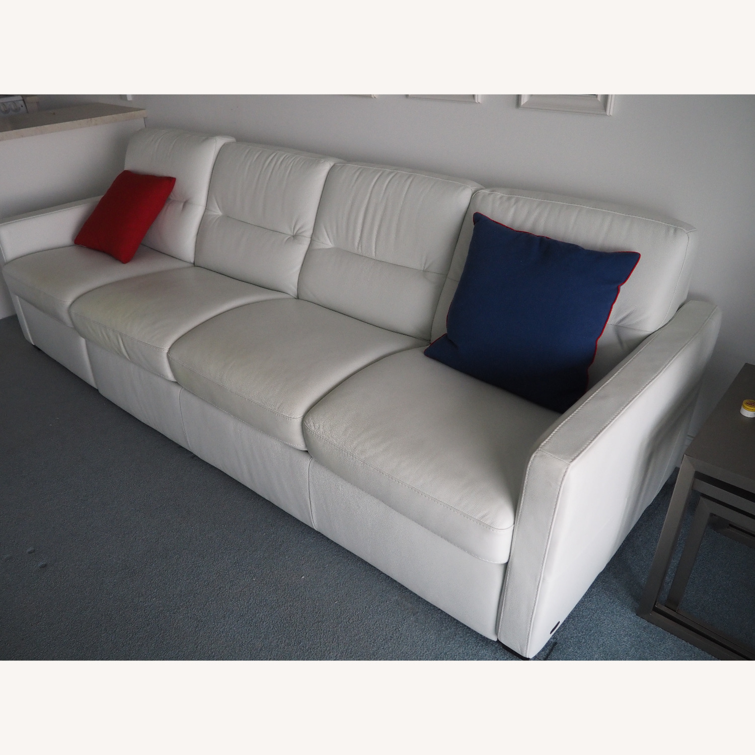 Natuzzi White Leather Sleeper Sofa - image-1