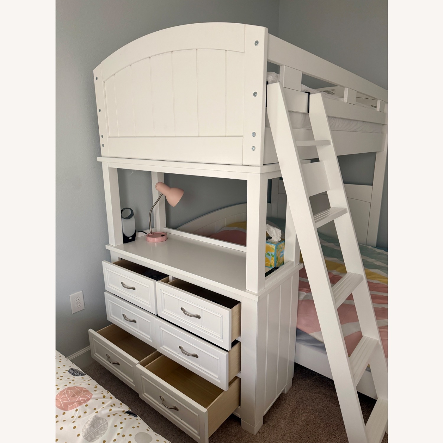 White Twin over Full Loft Bed with Dresser - image-3
