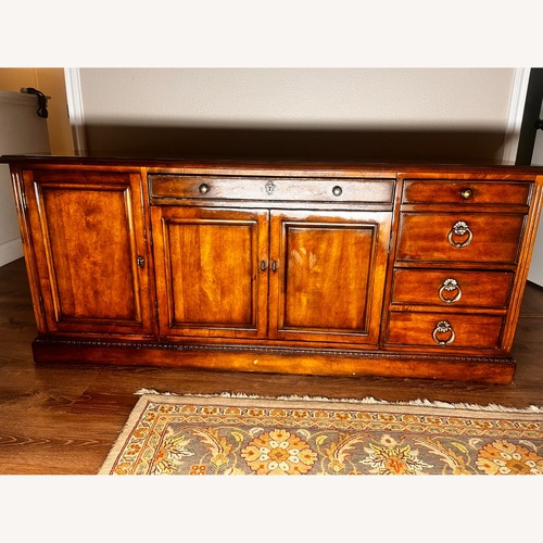 Used Solid Wood Desk / Media Console – 71″ Wide for sale on AptDeco