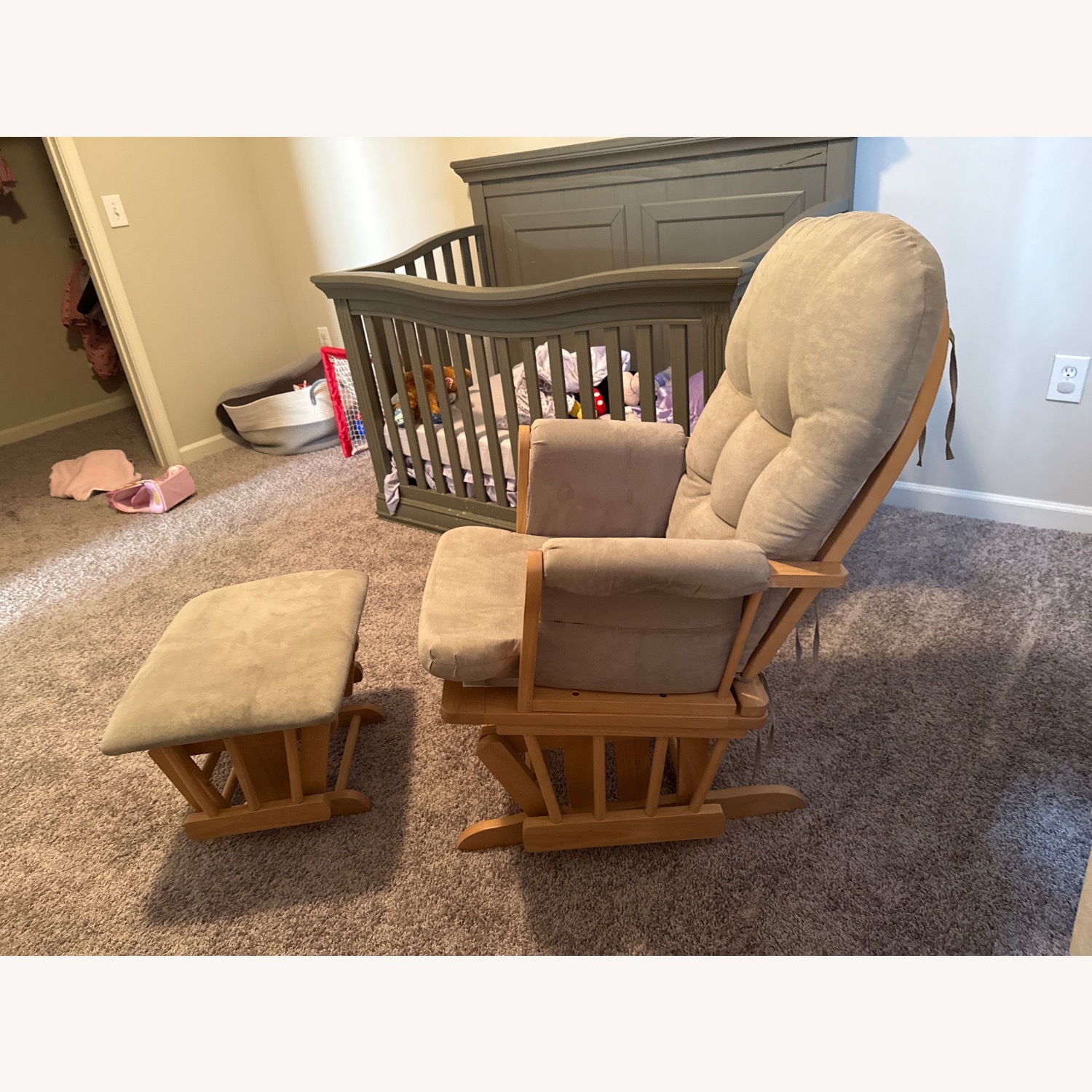 Light Gray Fabric Nursing Chair - image-3