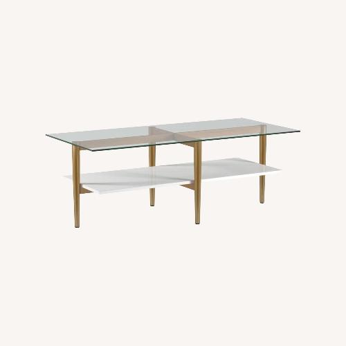 Used Wade Logan Otto Glass Top Coffee Table for sale on AptDeco