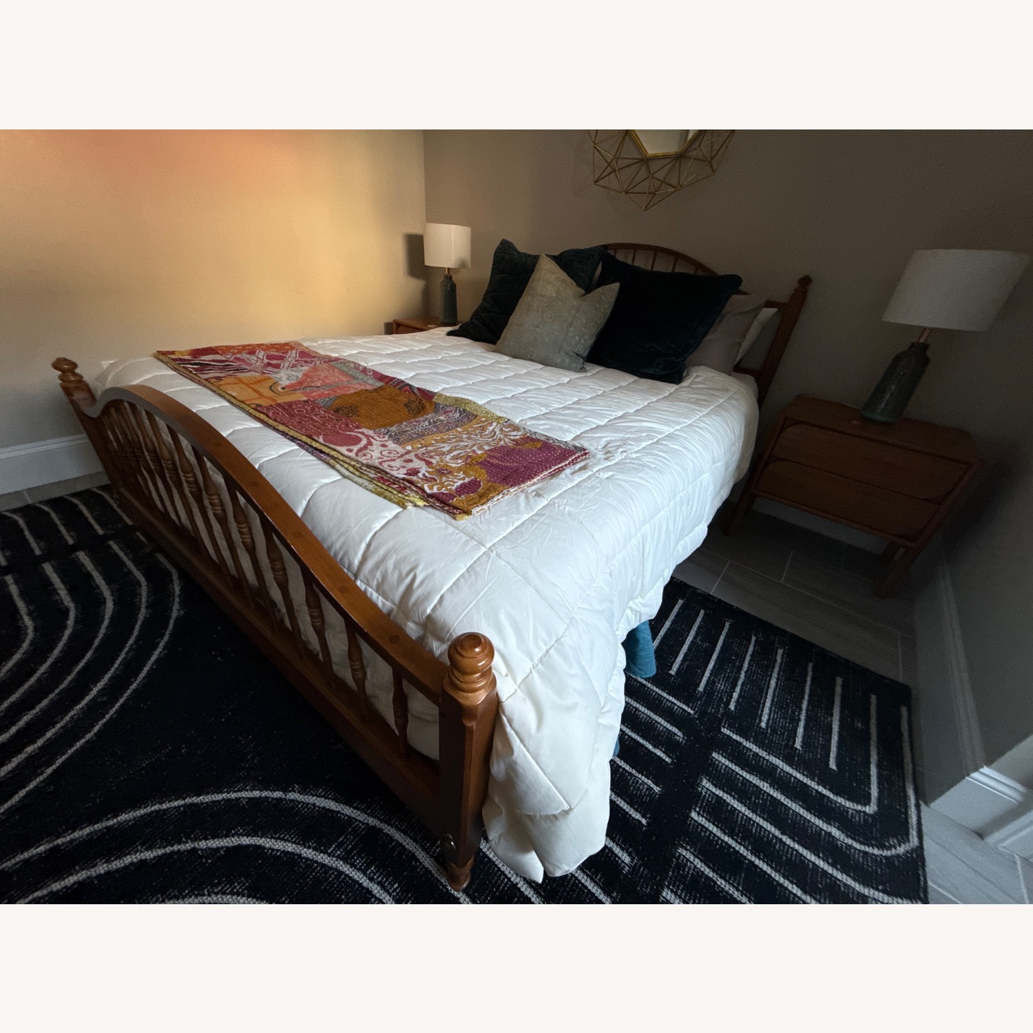 Vintage/Antique Walnut Wood Queen Bed - image-1