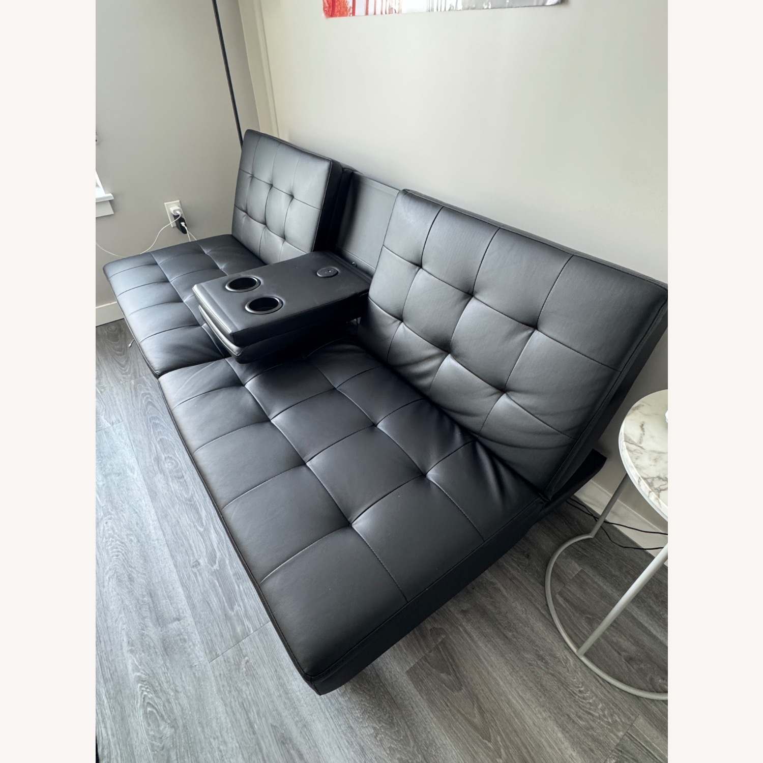 Black Faux Leather Futon - image-1