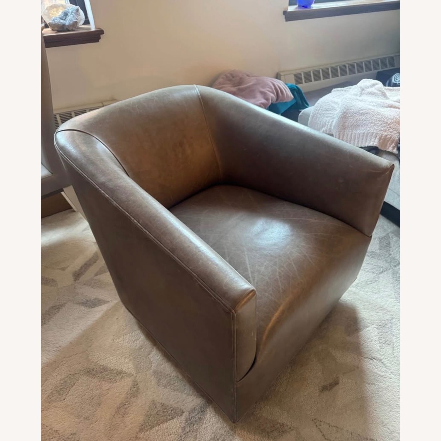 Restoration Hardware 1950s Italian Shelter Dark Gray Leather Armchair - image-2