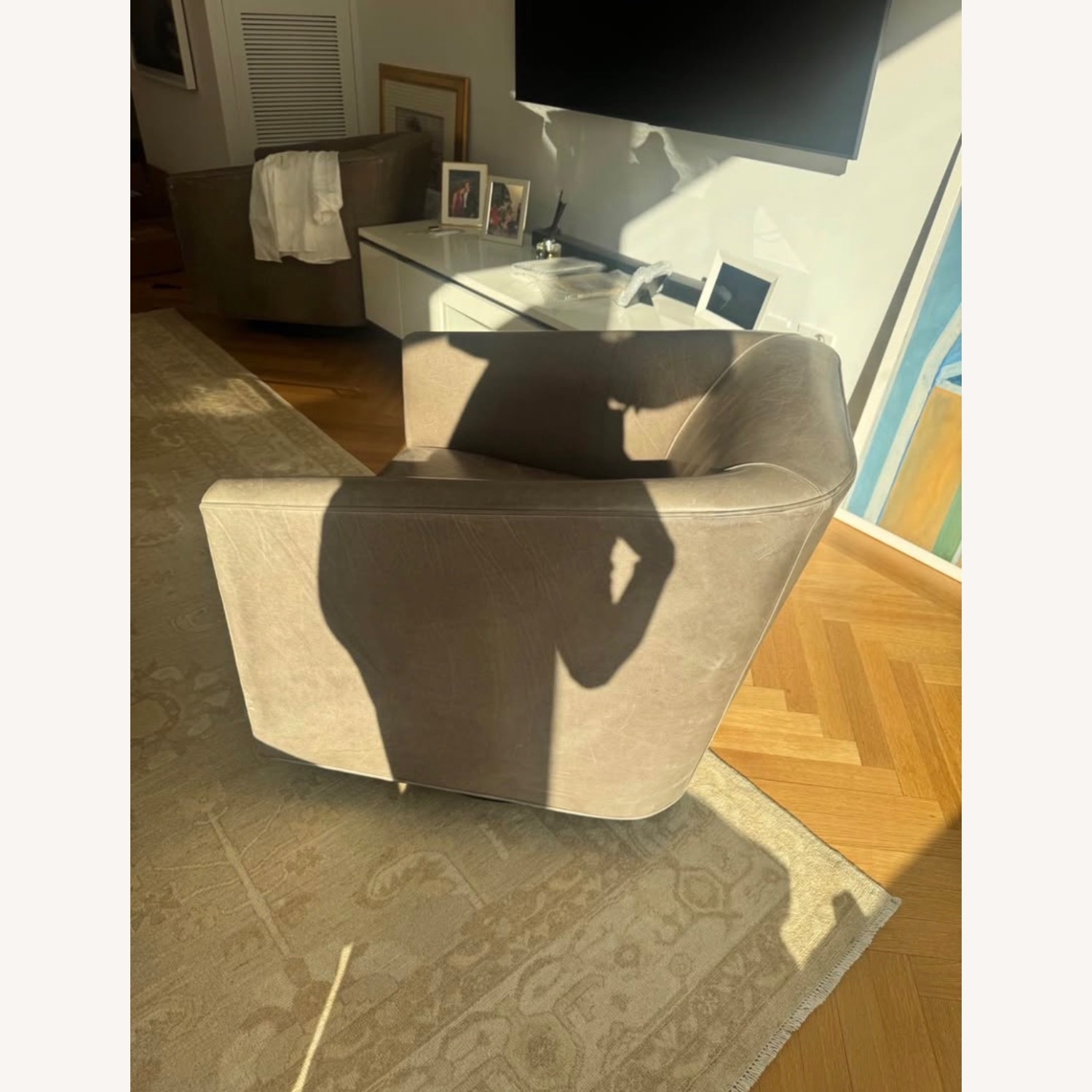 Restoration Hardware 1950s Italian Shelter Dark Gray Leather Armchair - image-5