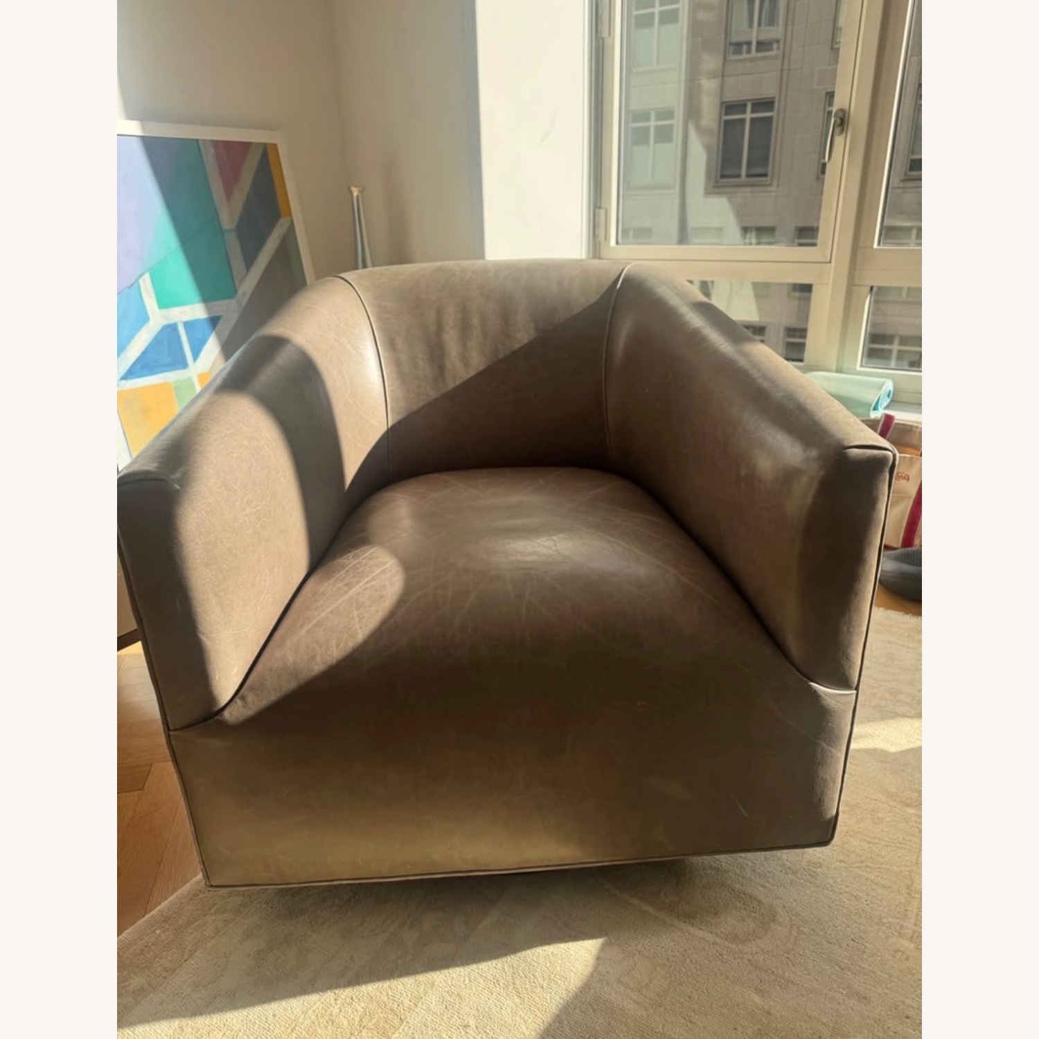 Restoration Hardware 1950s Italian Shelter Dark Gray Leather Armchair - image-4