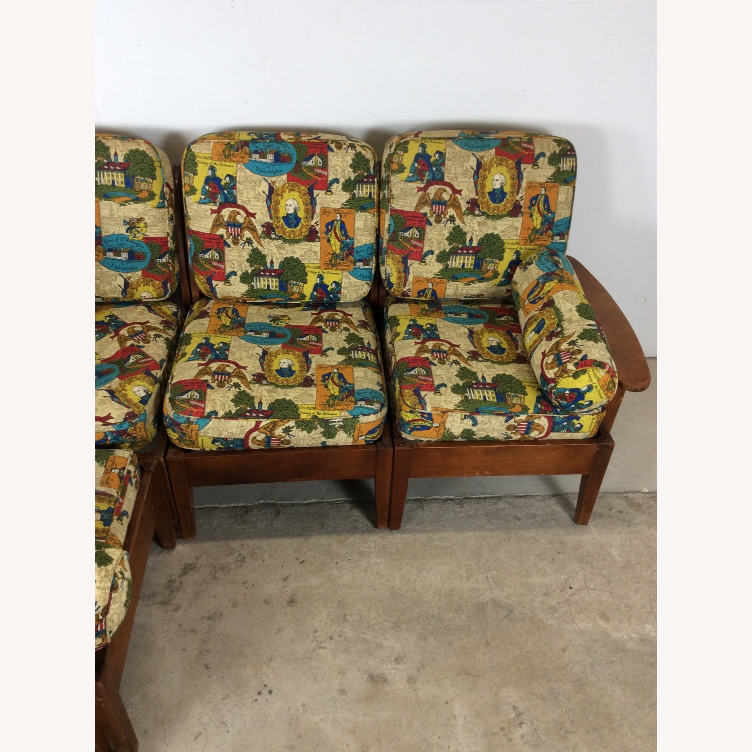 MCM Maple 3pc Sofa w Shelving & Vintage Upholstery - image-7