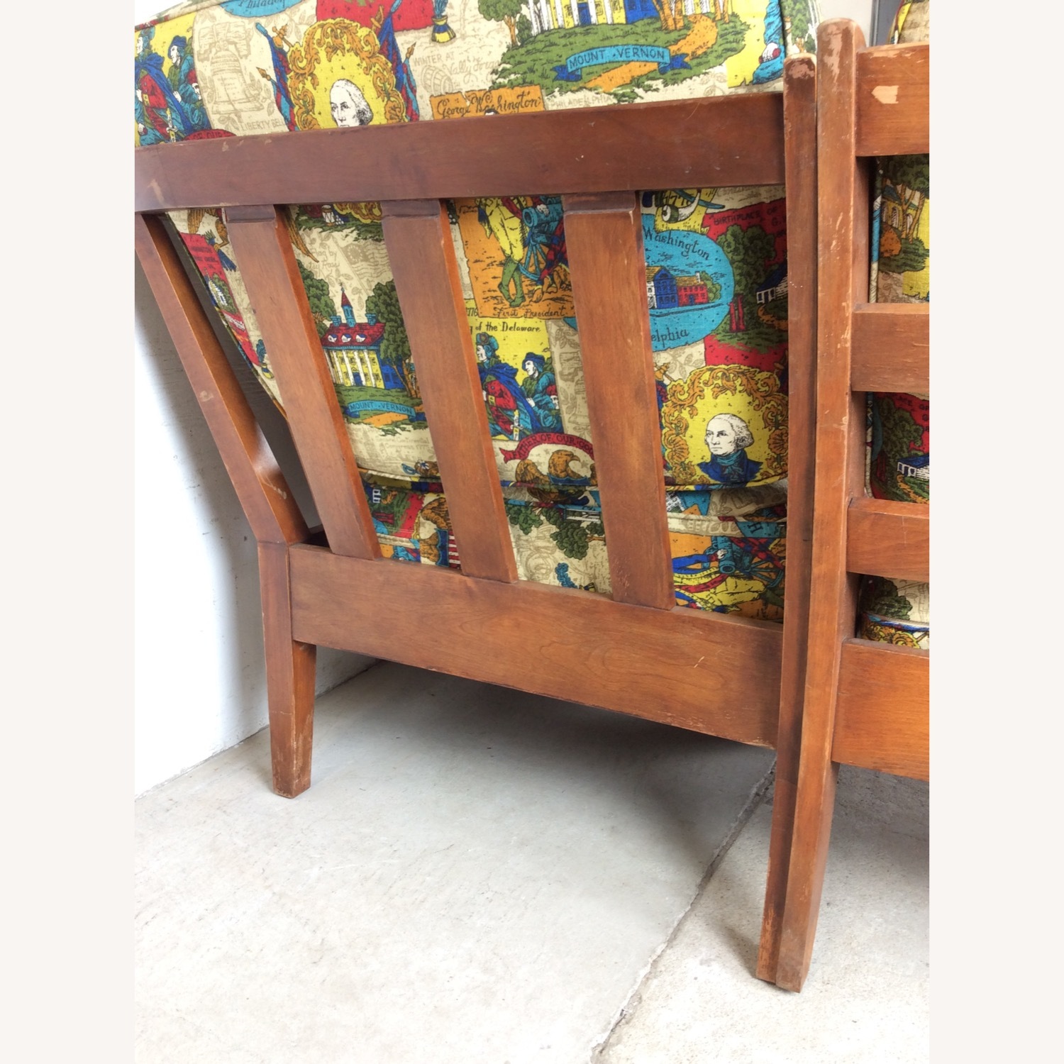 MCM Maple 3pc Sofa w Shelving & Vintage Upholstery - image-24