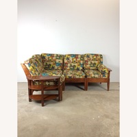 MCM Maple 3pc Sofa w Shelving & Vintage Upholstery