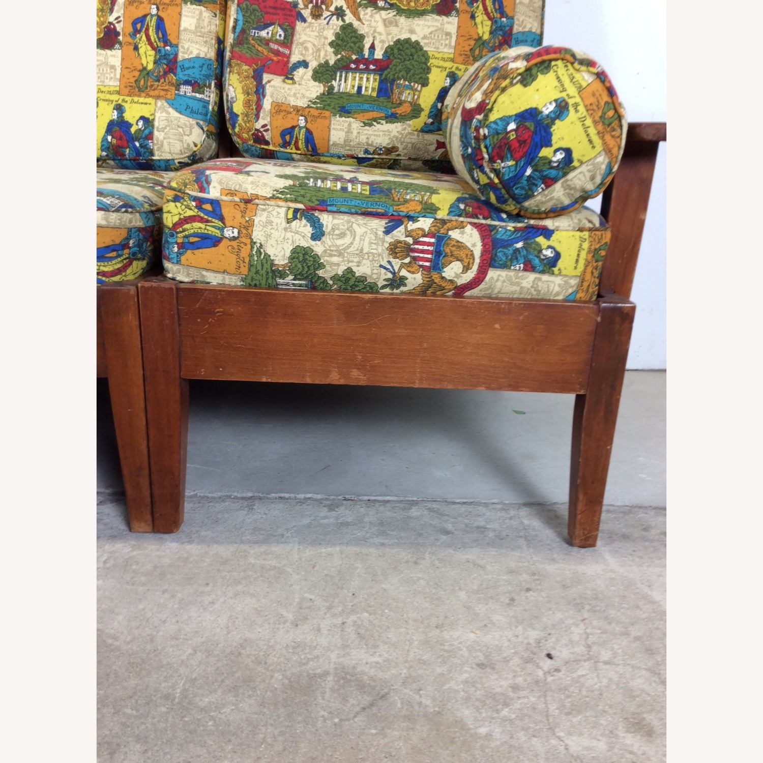 MCM Maple 3pc Sofa w Shelving & Vintage Upholstery - image-15