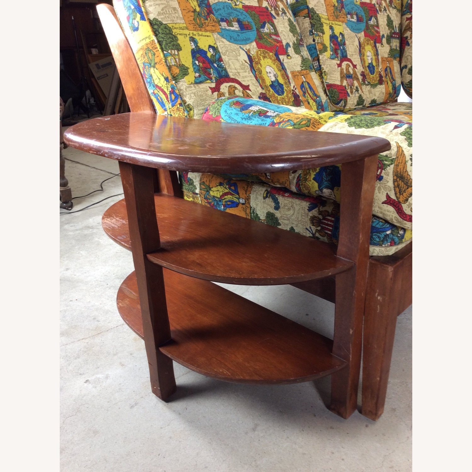 MCM Maple 3pc Sofa w Shelving & Vintage Upholstery - image-9