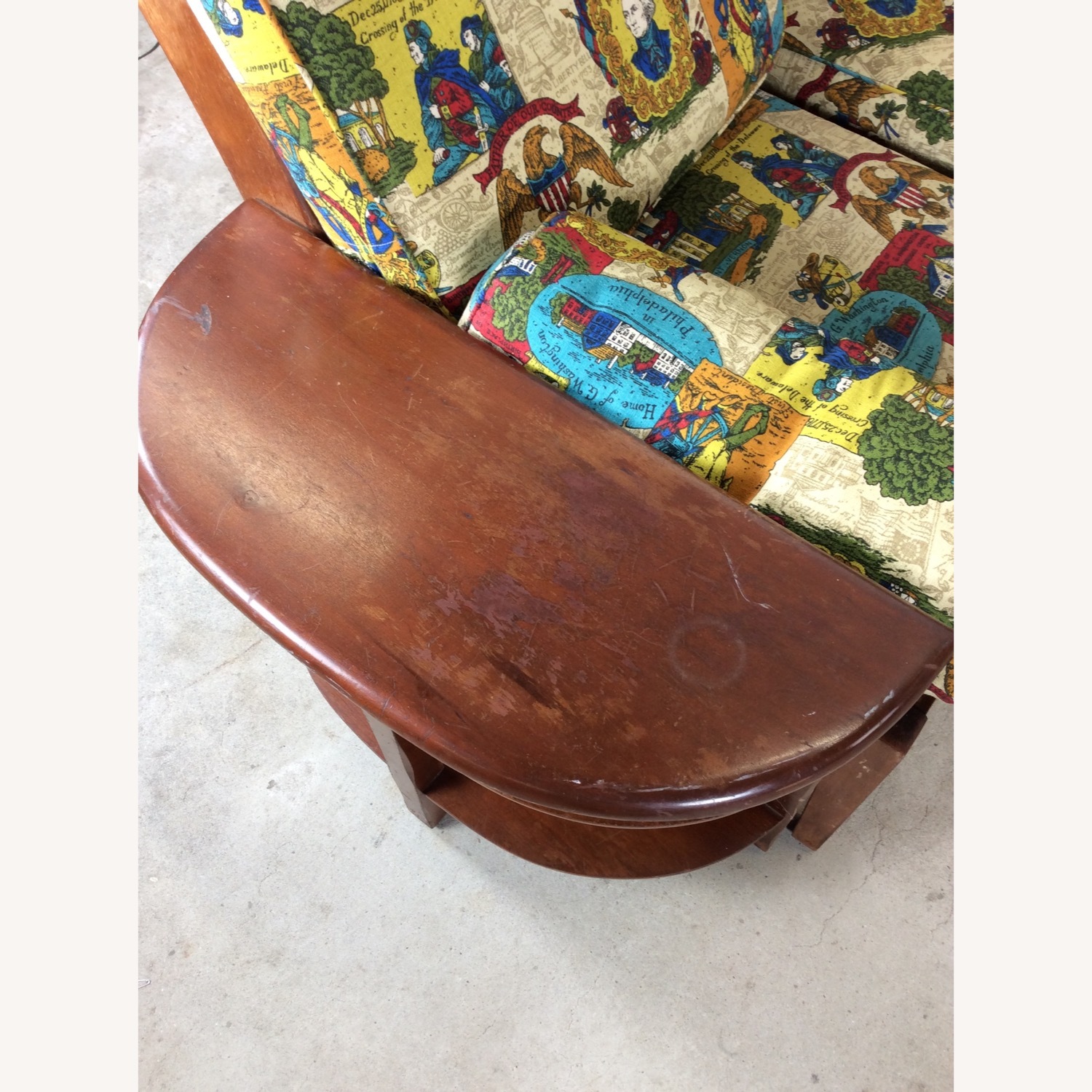 MCM Maple 3pc Sofa w Shelving & Vintage Upholstery - image-10