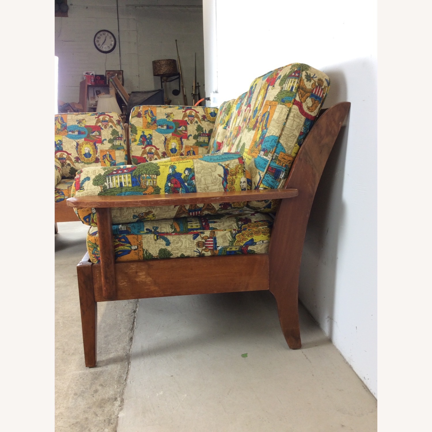 MCM Maple 3pc Sofa w Shelving & Vintage Upholstery - image-19