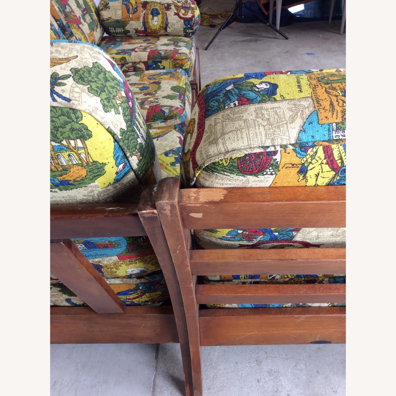 MCM Maple 3pc Sofa w Shelving & Vintage Upholstery - image-22