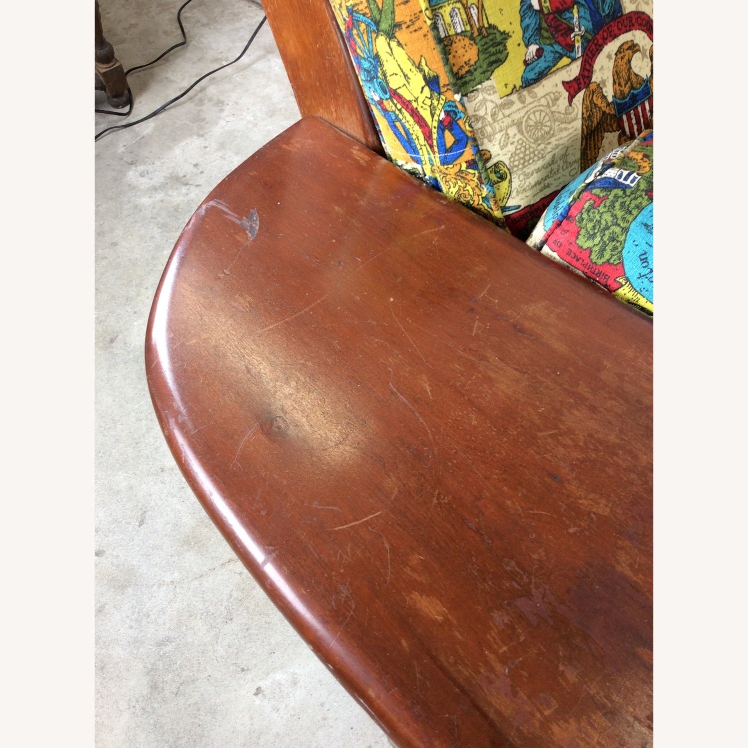 MCM Maple 3pc Sofa w Shelving & Vintage Upholstery - image-11