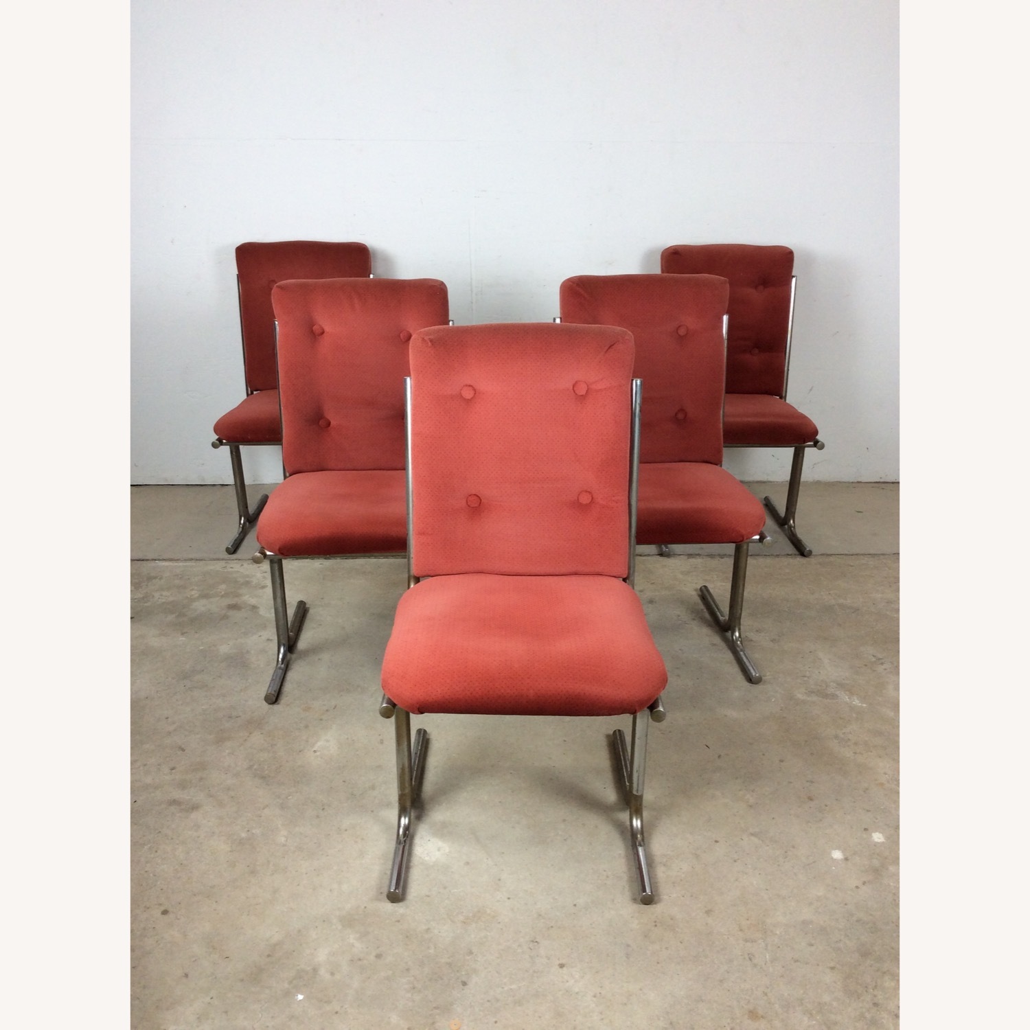 Set of 5 Postmodern Pink Upholstered Dining Chairs - image-1