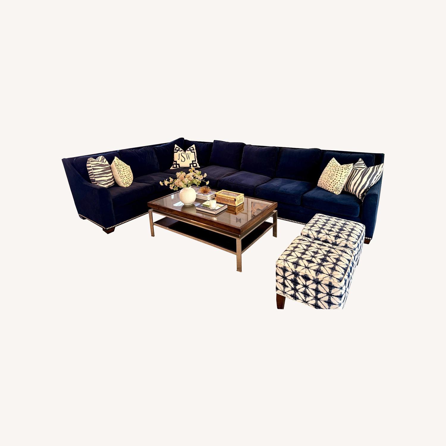 Vanguard Sectional Navy Velvet Nailhead Trim - image-0