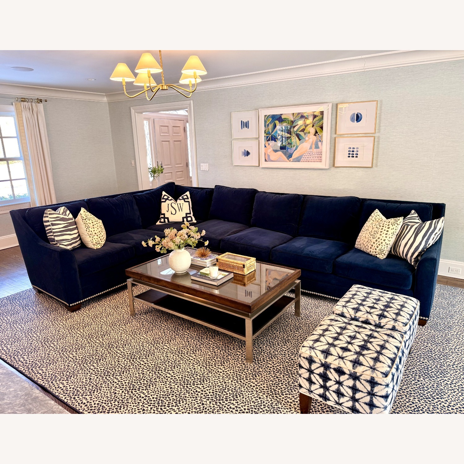 Vanguard Sectional Navy Velvet Nailhead Trim - image-1