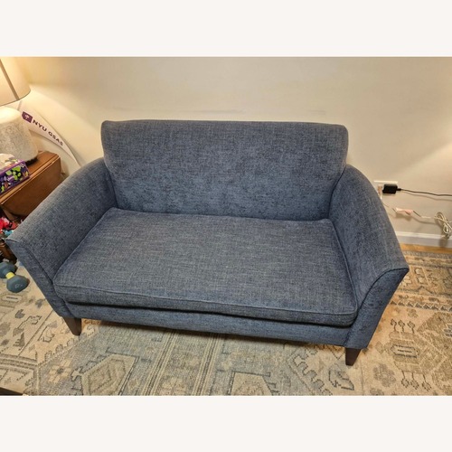 Used Pottery Barn Marcel Blue Fabric Loveseat for sale on AptDeco