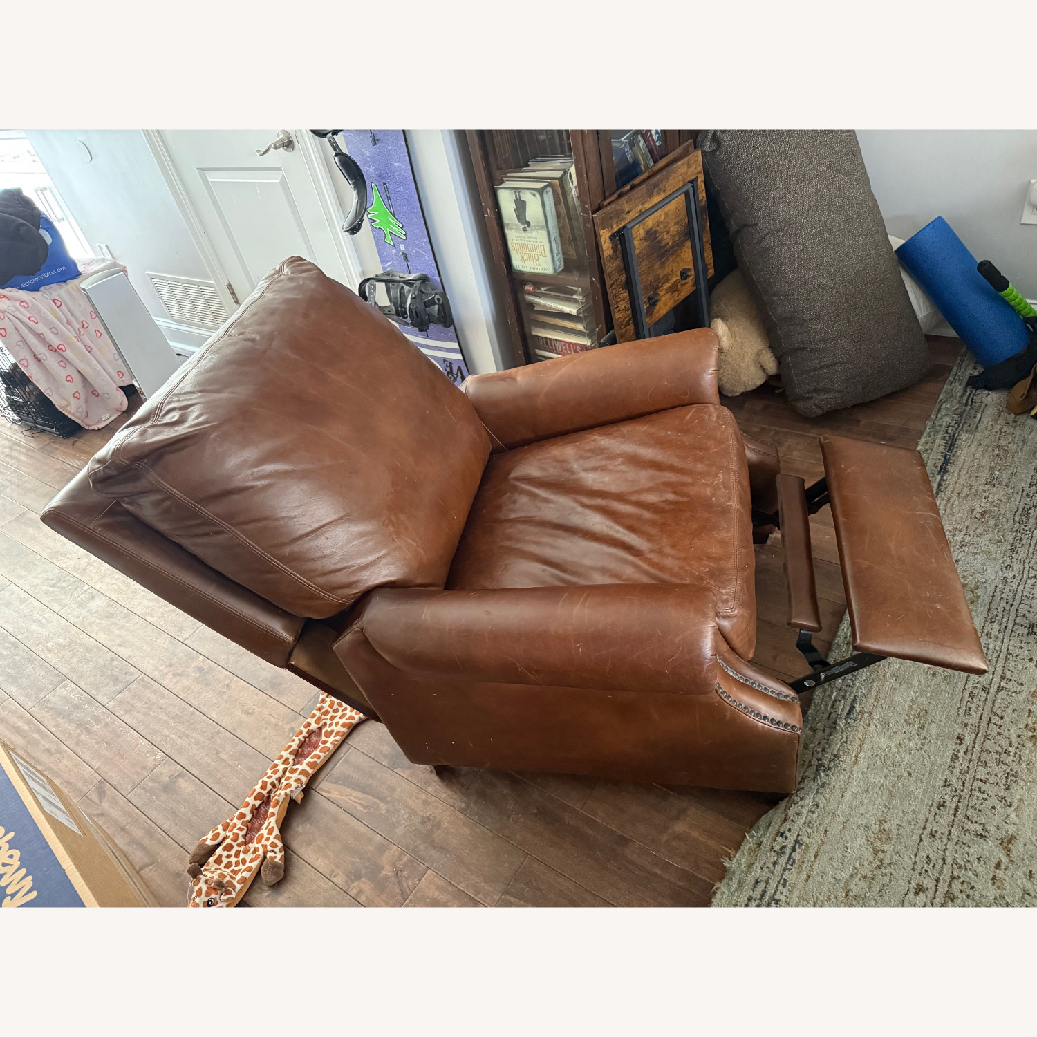 Pottery Barn Dark Brown James Roll Arm Leather Recliner - image-3