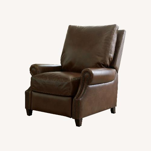 Used Pottery Barn Dark Brown James Roll Arm Leather Recliner for sale on AptDeco