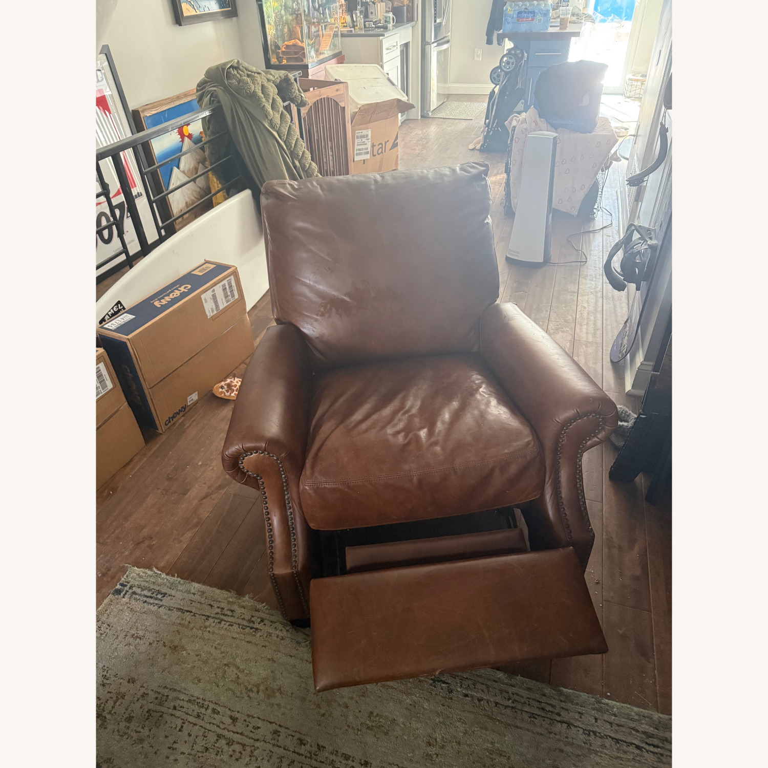 Pottery Barn Dark Brown James Roll Arm Leather Recliner - image-2
