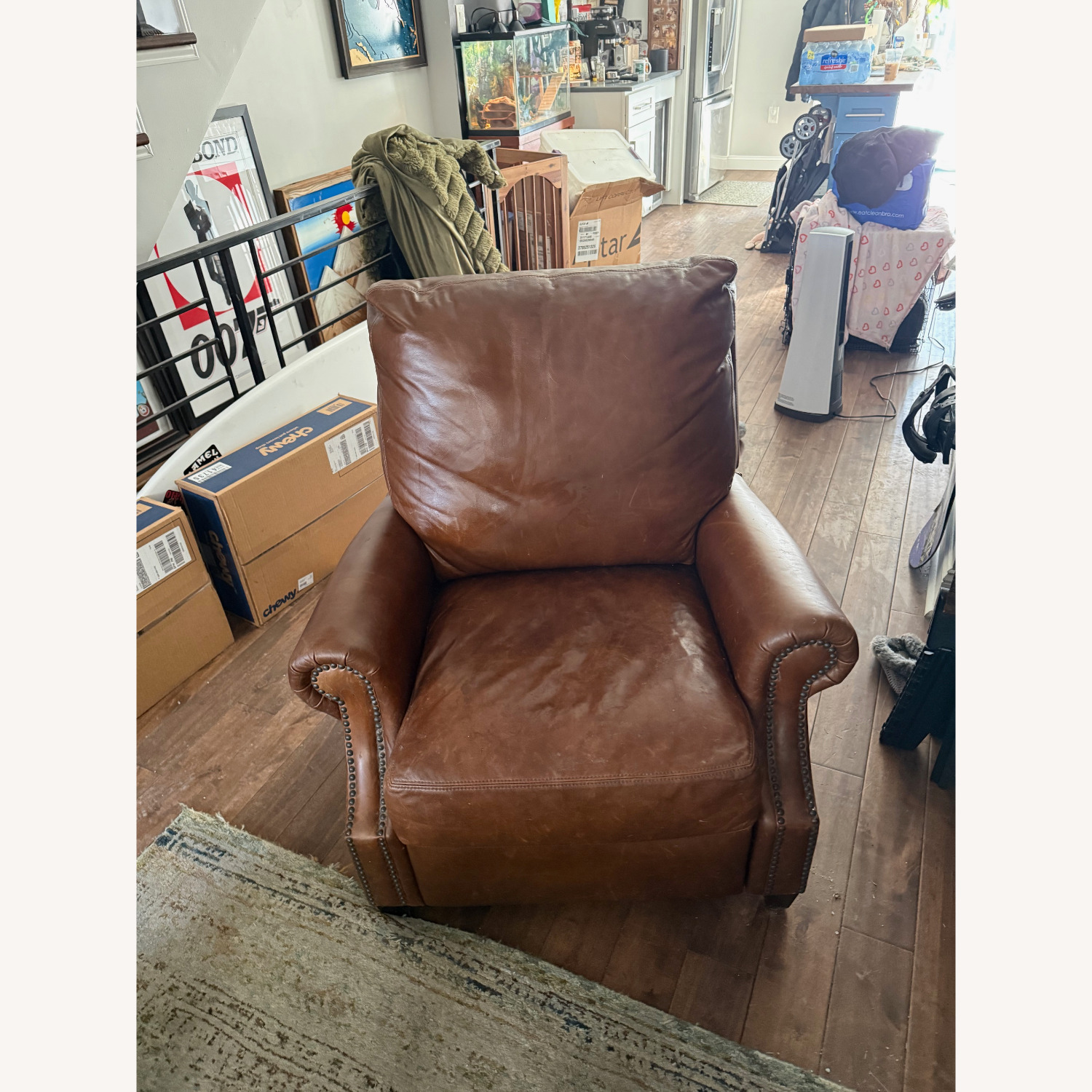 Pottery Barn Dark Brown James Roll Arm Leather Recliner - image-1
