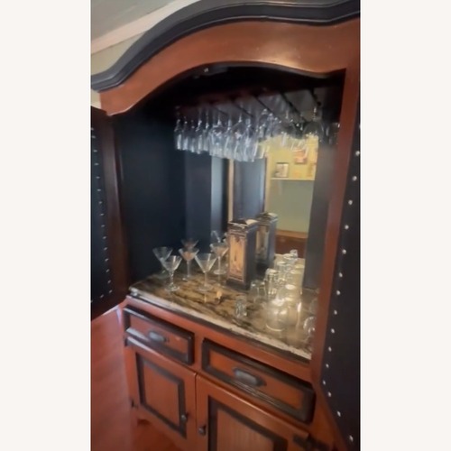 Used Solid Wood Living Room Bar + Glassware for sale on AptDeco