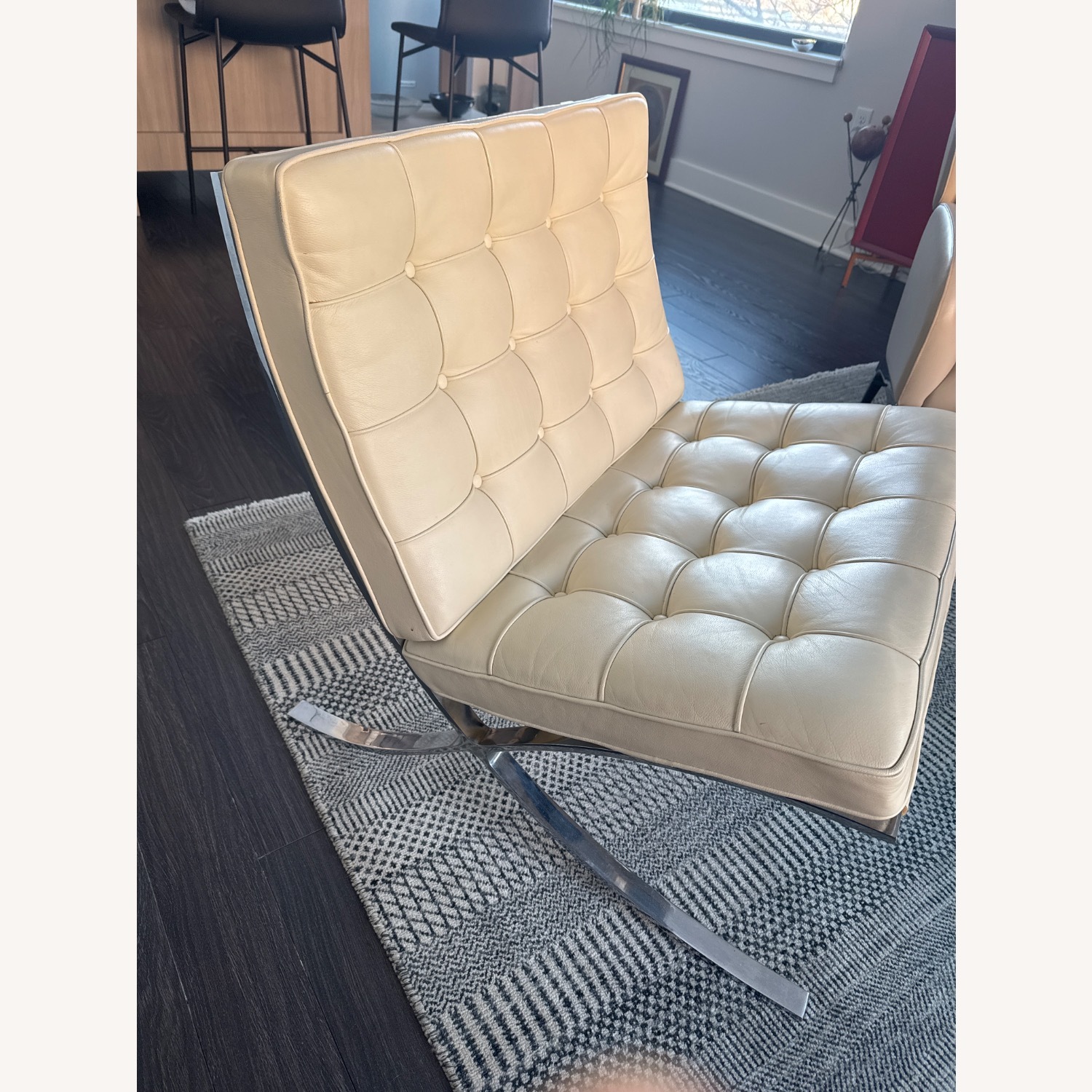 Barcelona Chair White Leather Accent Chair - image-3