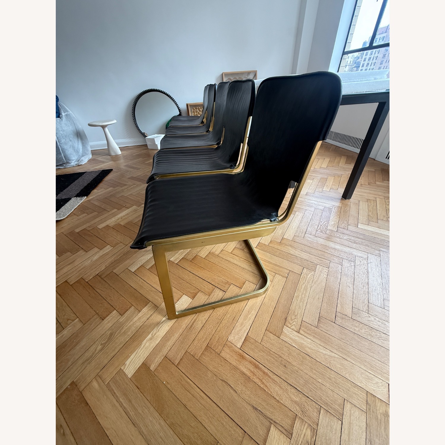 CB2 6 Rake Black Leather Dining Chairs - image-2