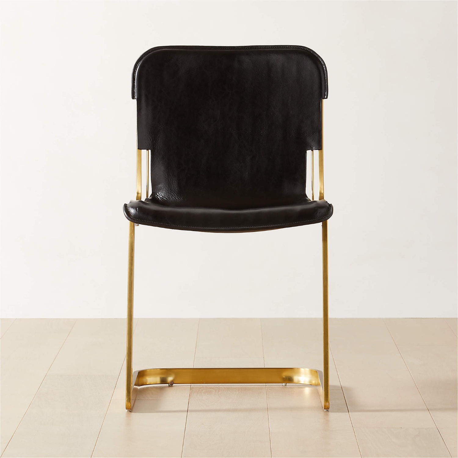 CB2 6 Rake Black Leather Dining Chairs - image-0