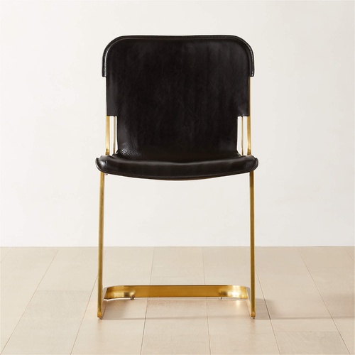 Used CB2 6 Rake Black Leather Dining Chairs for sale on AptDeco