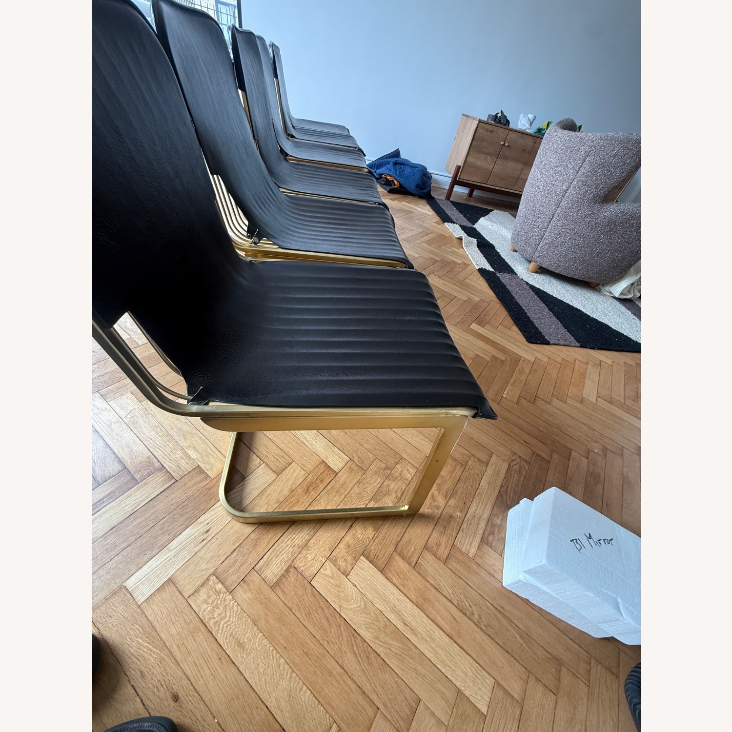 CB2 6 Rake Black Leather Dining Chairs - image-3