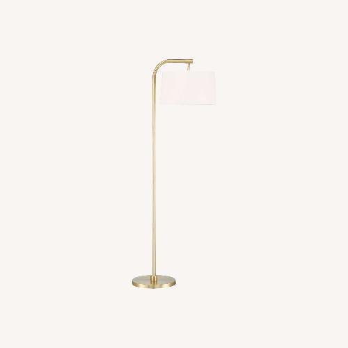 Used Modern Gold Arc Floor Lamp with White Drum Shade for sale on AptDeco