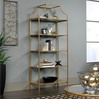 Sauder Gold Tall Open Bookcase with Glass Shelves