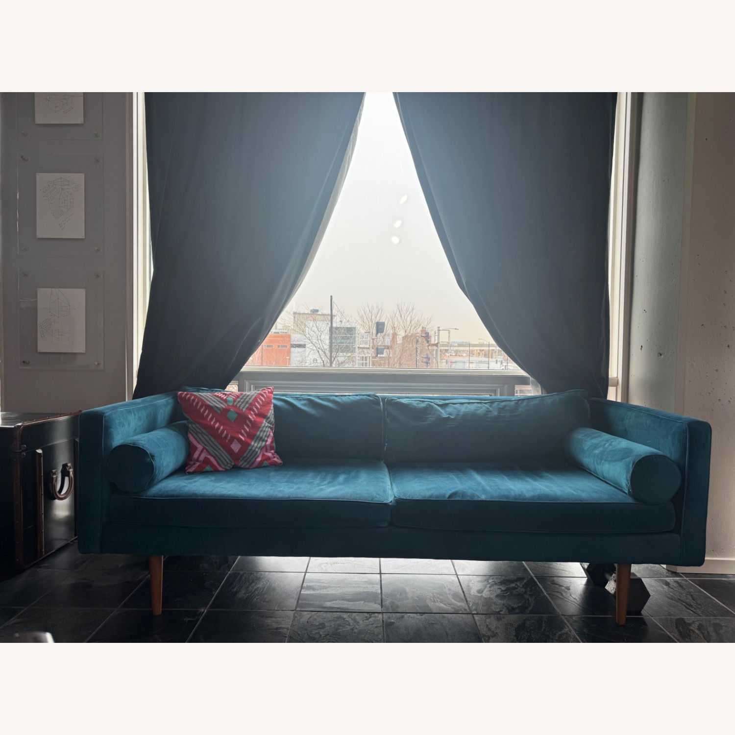 West Elm Monroe Blue Velvet 2 Seater Sofa - image-3