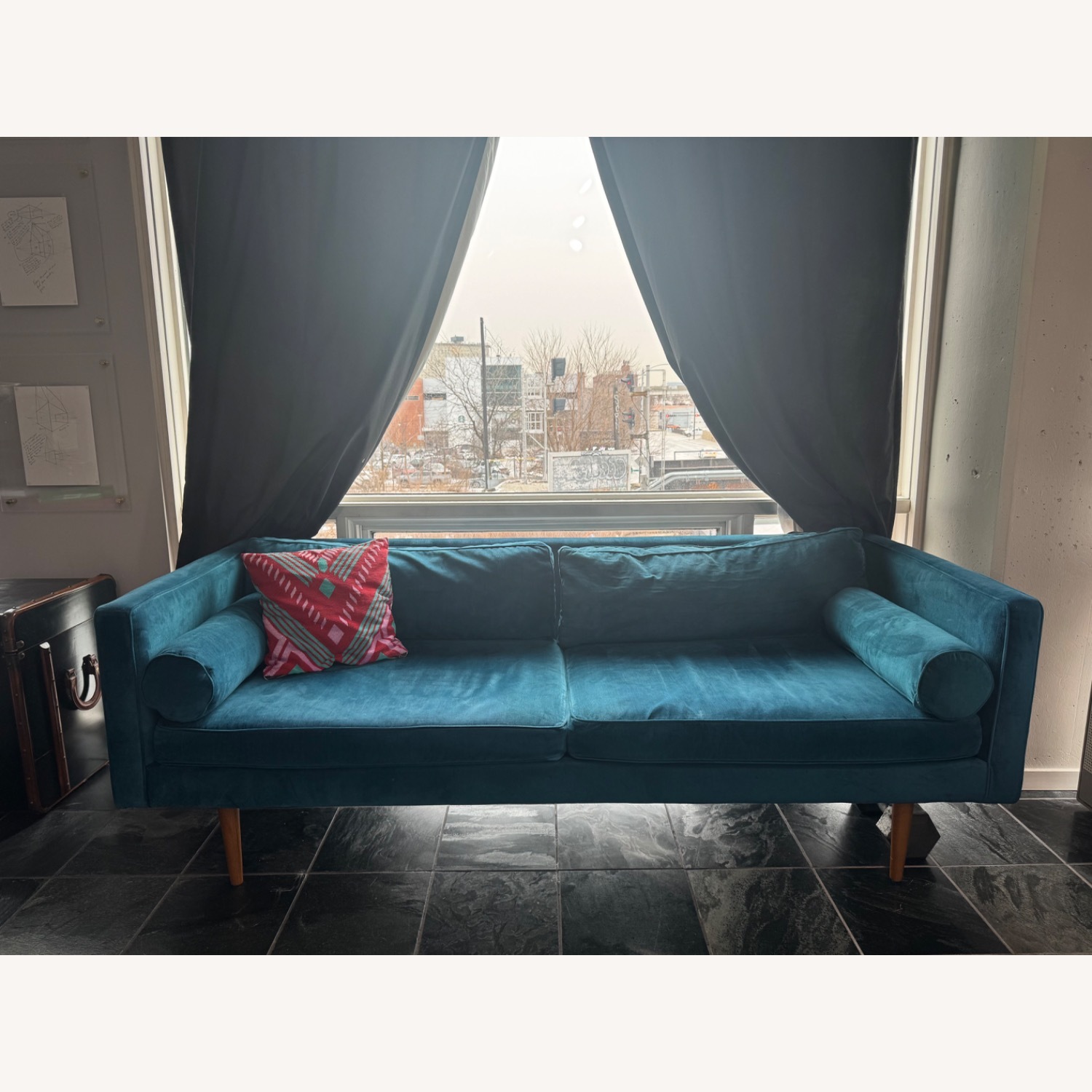 West Elm Monroe Blue Velvet 2 Seater Sofa - image-2