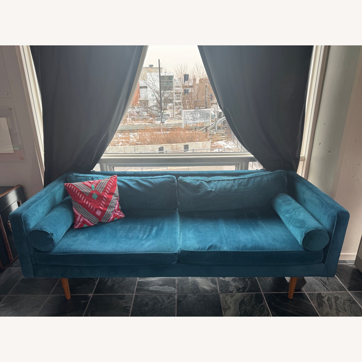 West Elm Monroe Blue Velvet 2 Seater Sofa - image-1