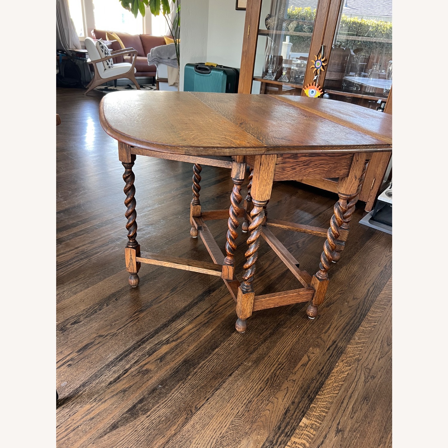 Antique Wood Drop Leaf Table W Barley Twist Legs - image-7