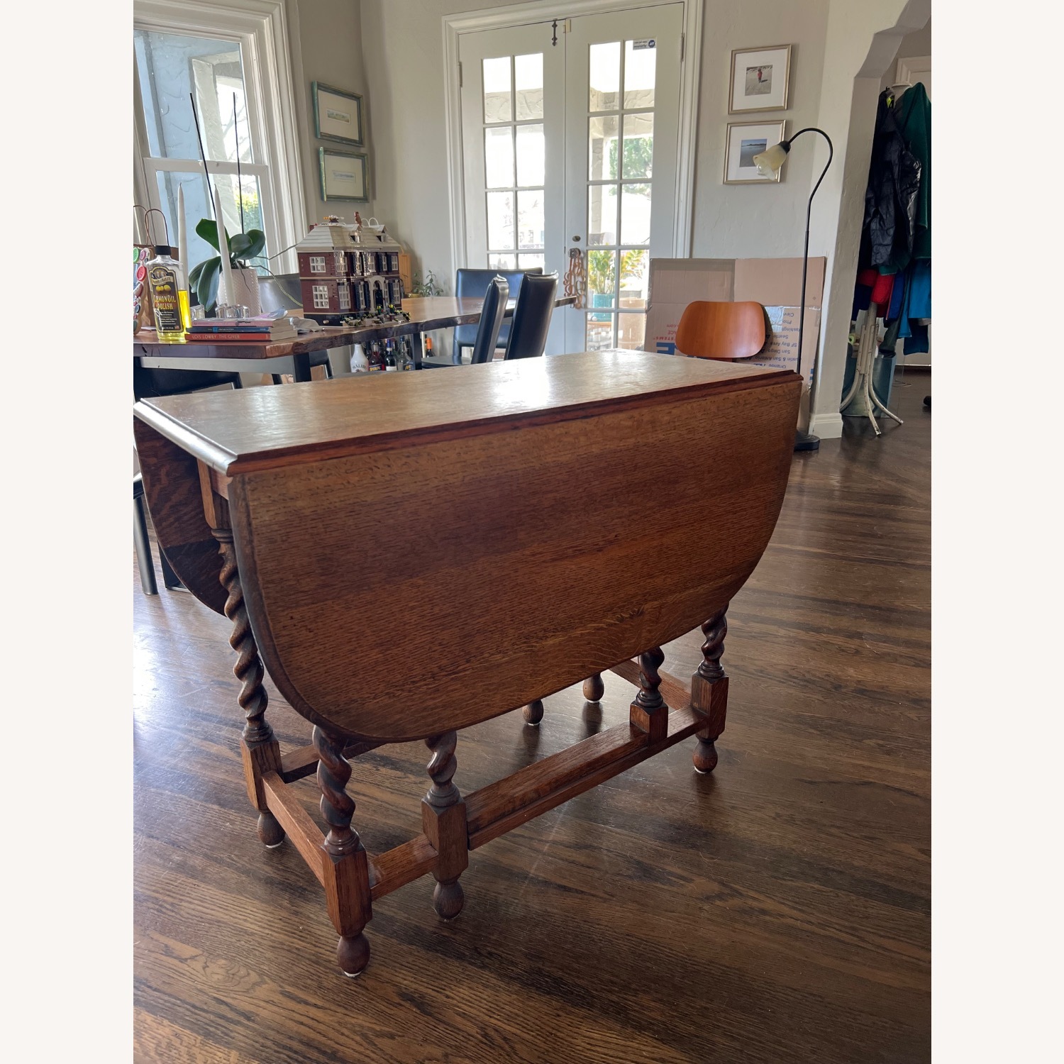 Antique Wood Drop Leaf Table W Barley Twist Legs - image-8