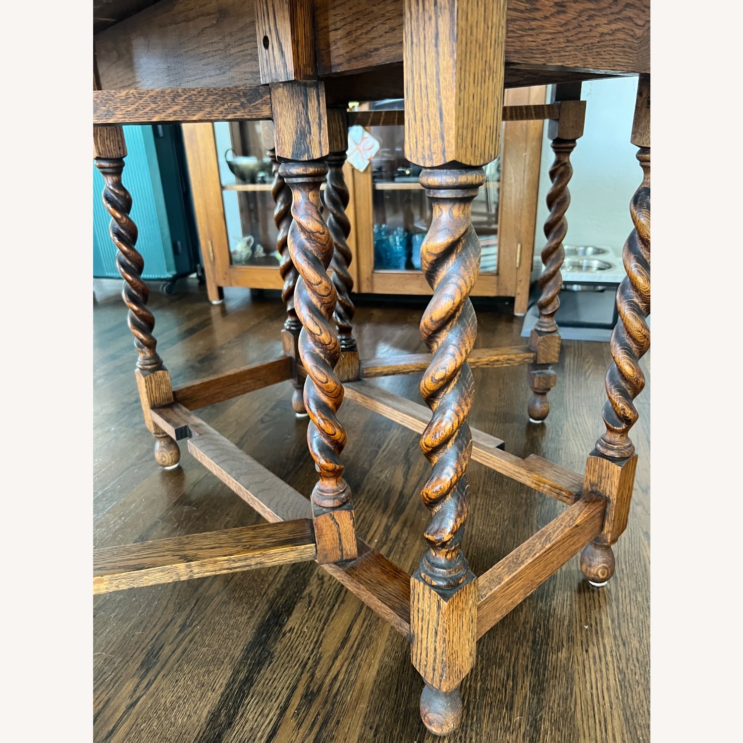 Antique Wood Drop Leaf Table W Barley Twist Legs - image-4